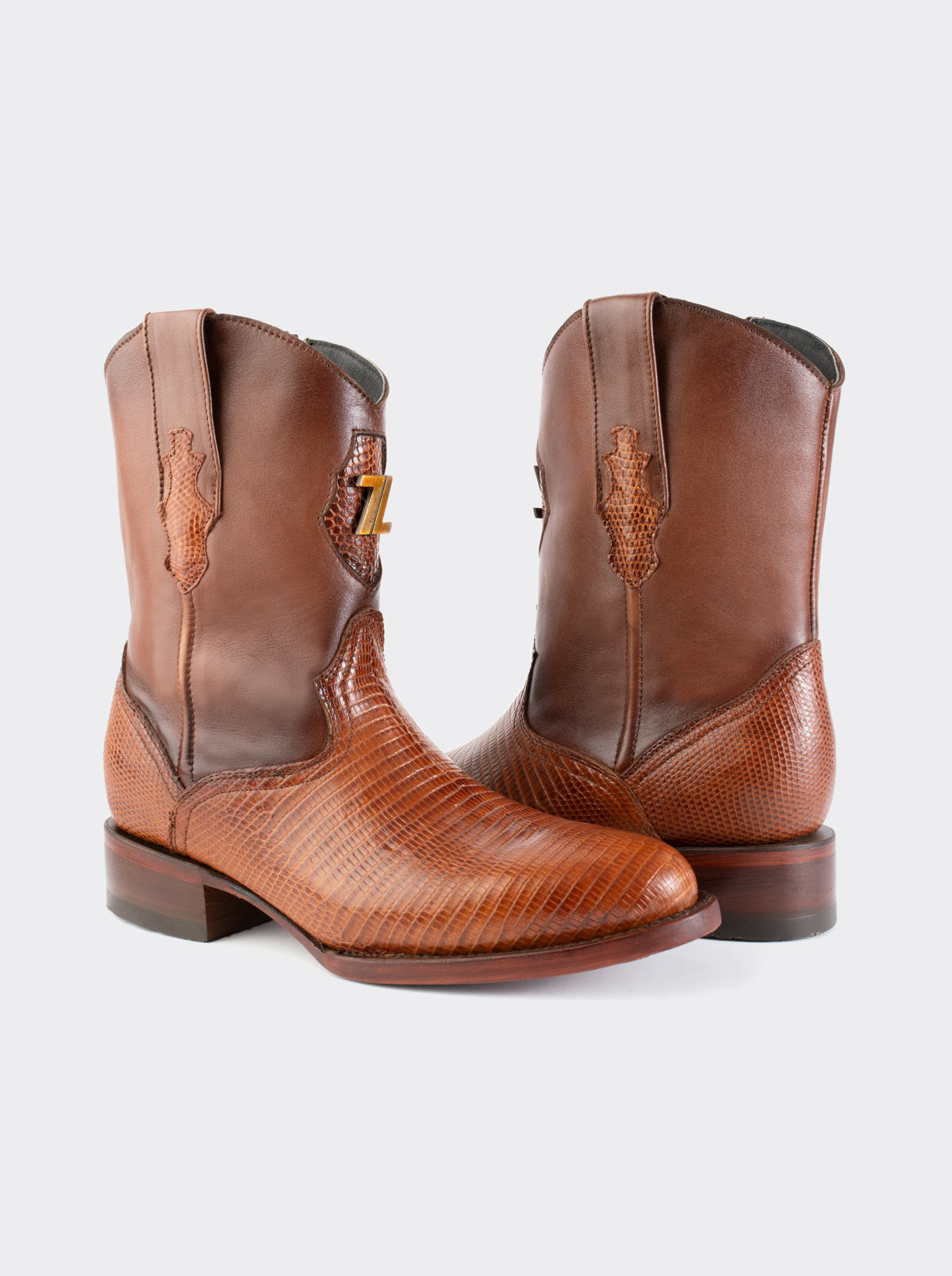 Bota Roper con Cierre y Suela de Cuero en Piel Genuina de Lizard Cognac estilo 1006