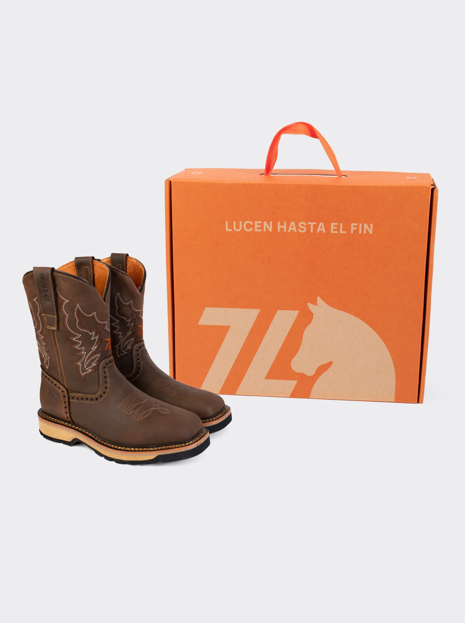 Bota Rodeo con Casco de Acero y Suela para Trabajo Crazy Café Estilo 1007