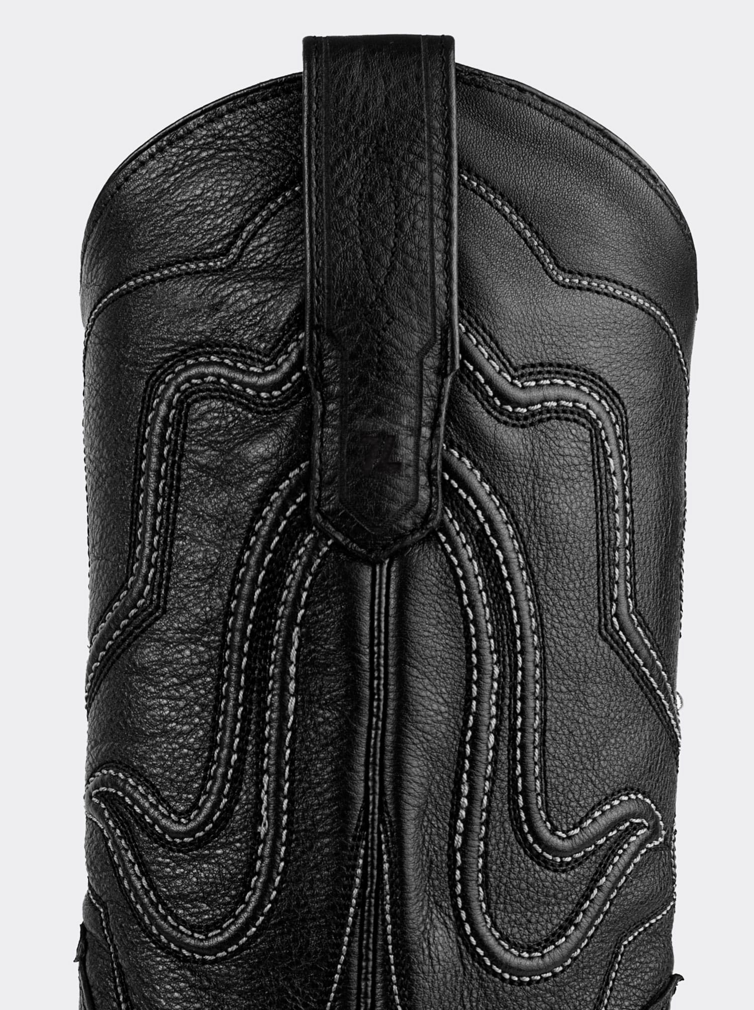 Bota Vaquera con Suela de Cuero en Piel Genuina de Avestruz Negro Estilo 1055