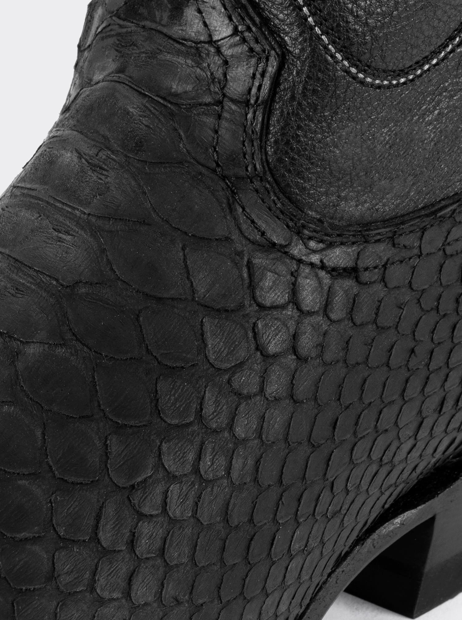 Bota Vaquera con Suela de Cuero en Piel Genuina de Pitón Nobuck Negro Estilo 1055