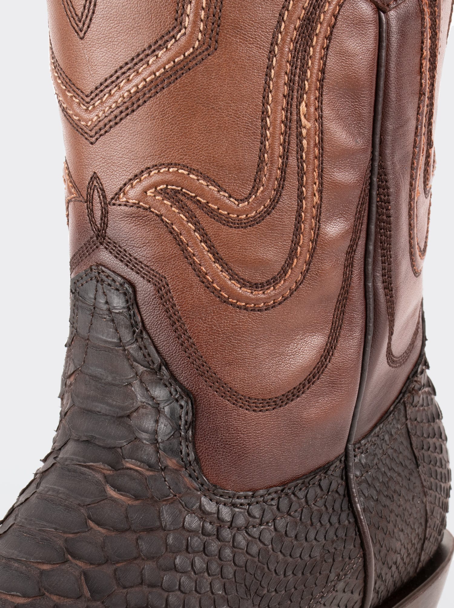 Bota Vaquera con Suela de Cuero en Piel Genuina de Pitón Nobuck Café Estilo 1055