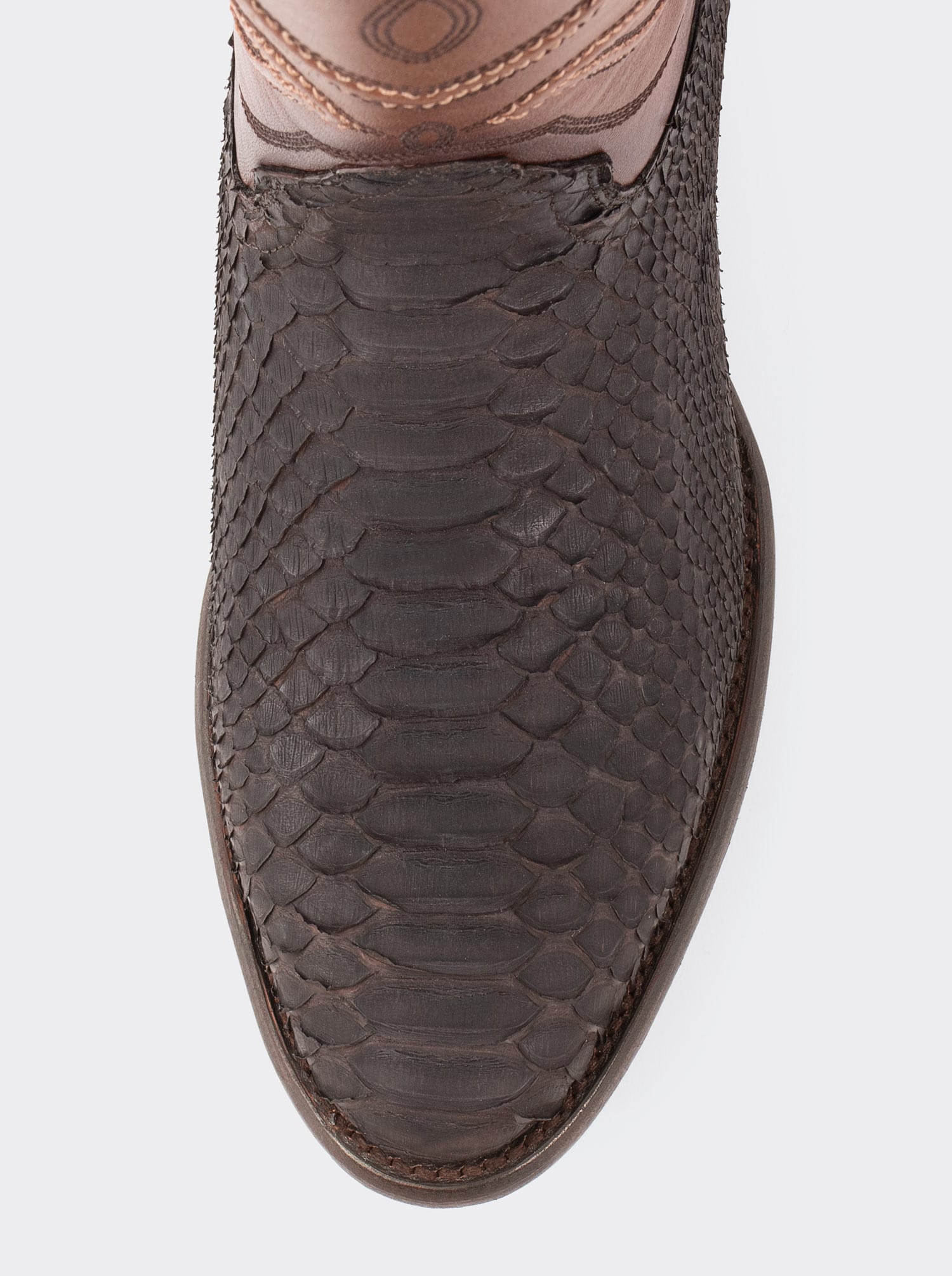 Bota Vaquera con Suela de Cuero en Piel Genuina de Pitón Nobuck Café Estilo 1055