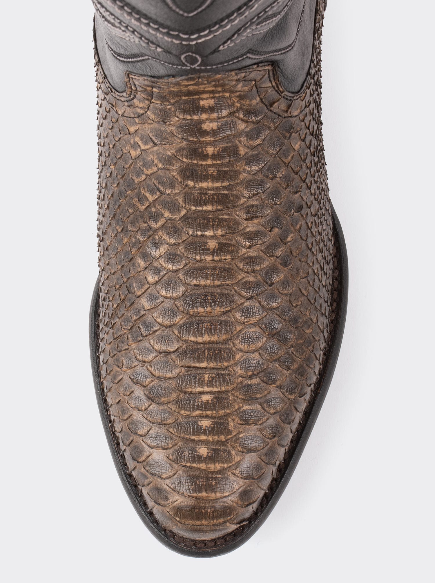 Bota Vaquera con Suela de Cuero en Piel Genuina de Pitón Taupe Estilo 1055