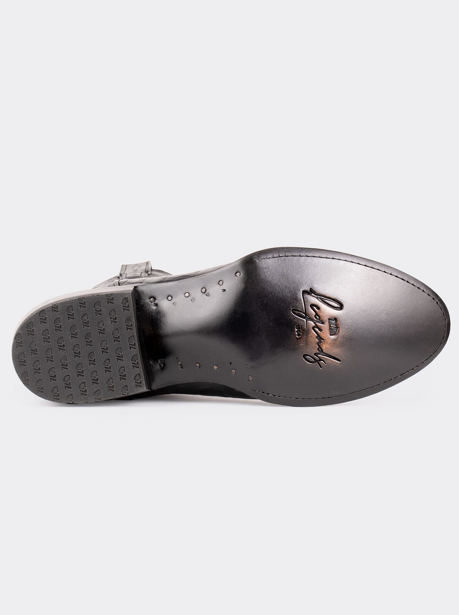 Bota Vaquera con Suela de Cuero en Piel Genuina de Moreleti Negro Estilo 1055