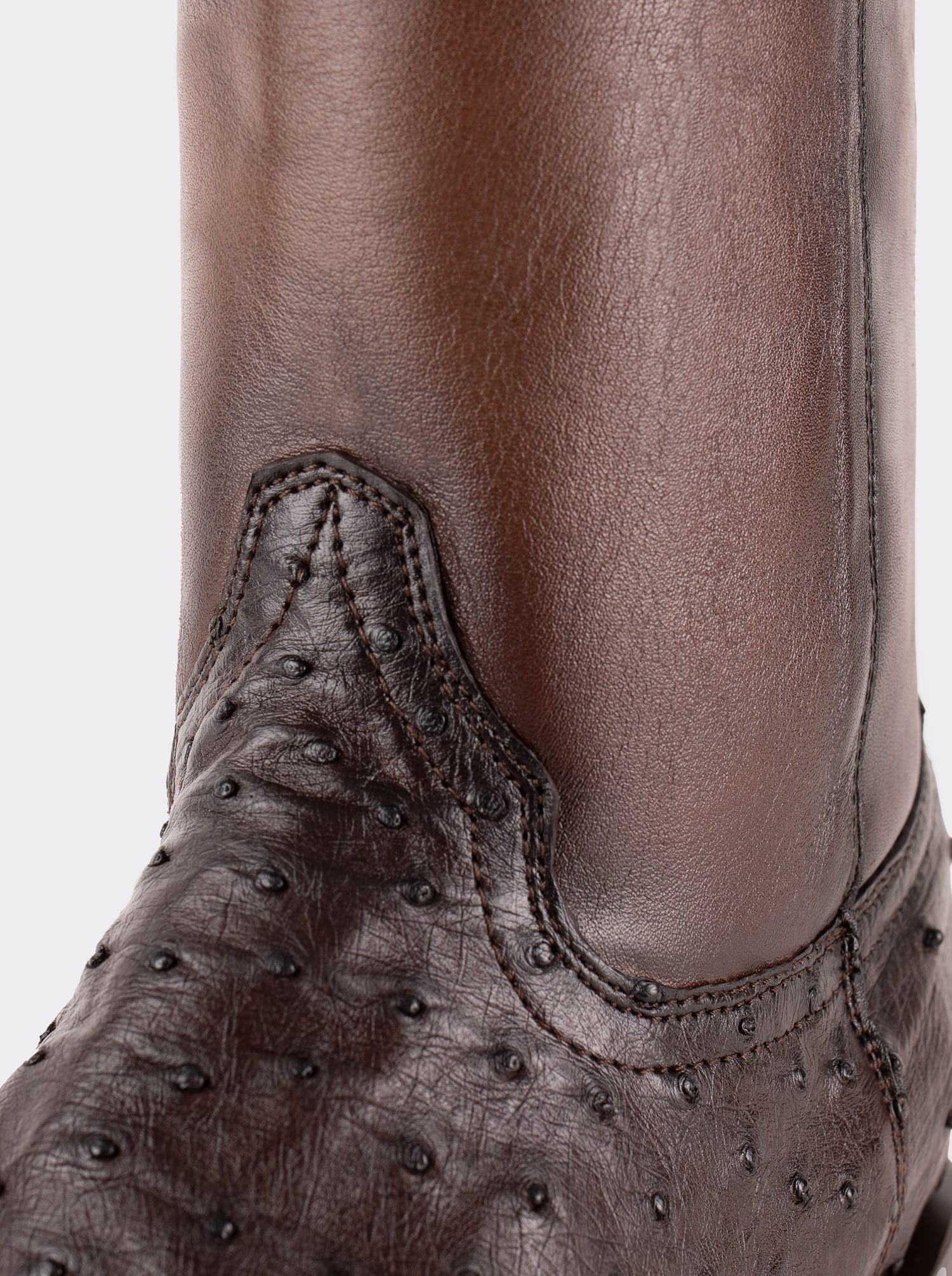 Botín Vaquero con Cierre en Piel Genuina de Avestruz color Chocolato Estilo 11200