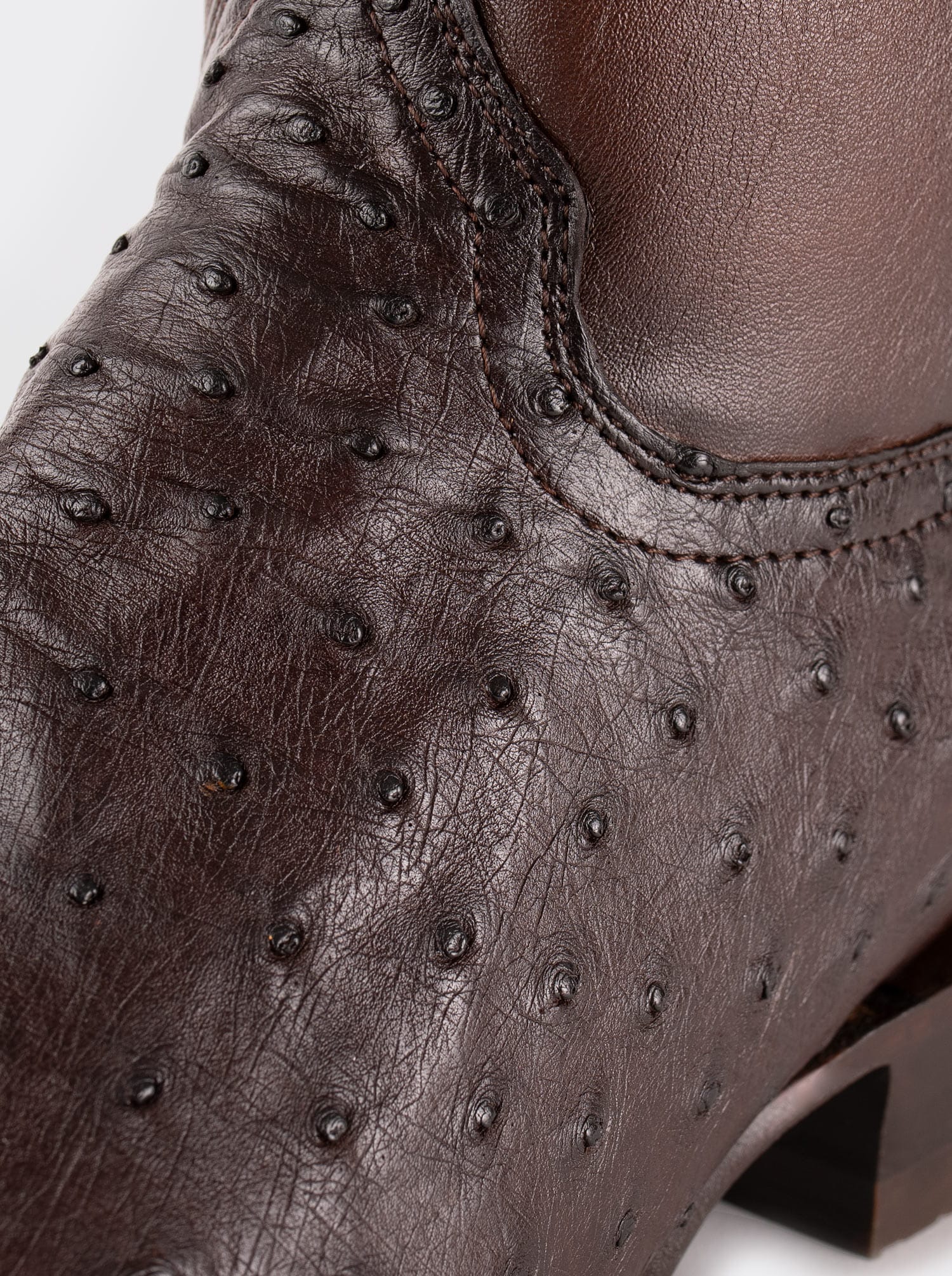 Botín Vaquero con Cierre en Piel Genuina de Avestruz color Chocolato Estilo 11200