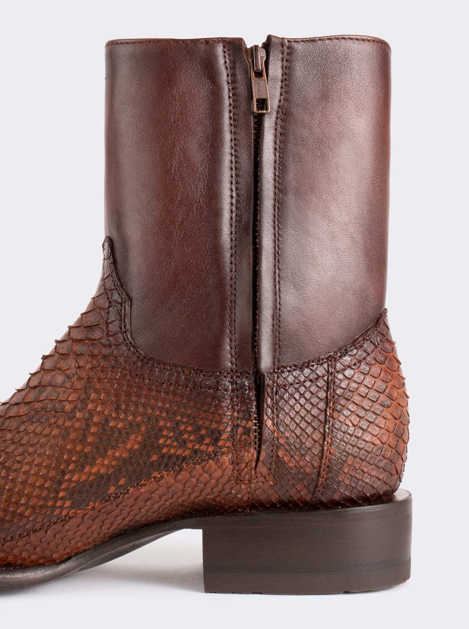 Botín Vaquero con Cierre en Piel Genuina de Pitón Color Caramel Estilo 11200