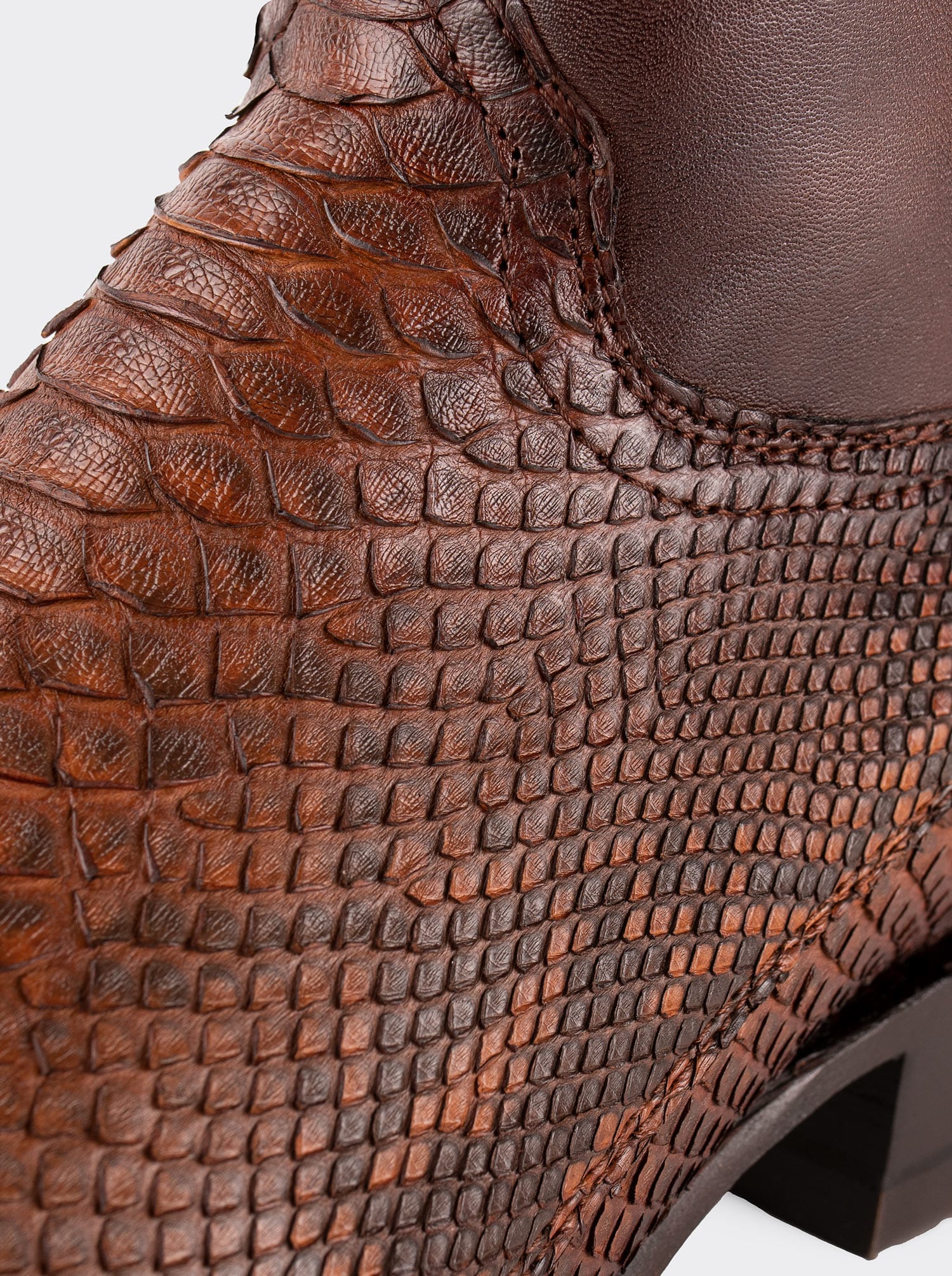 Botín Vaquero con Cierre en Piel Genuina de Pitón Color Caramel Estilo 11200