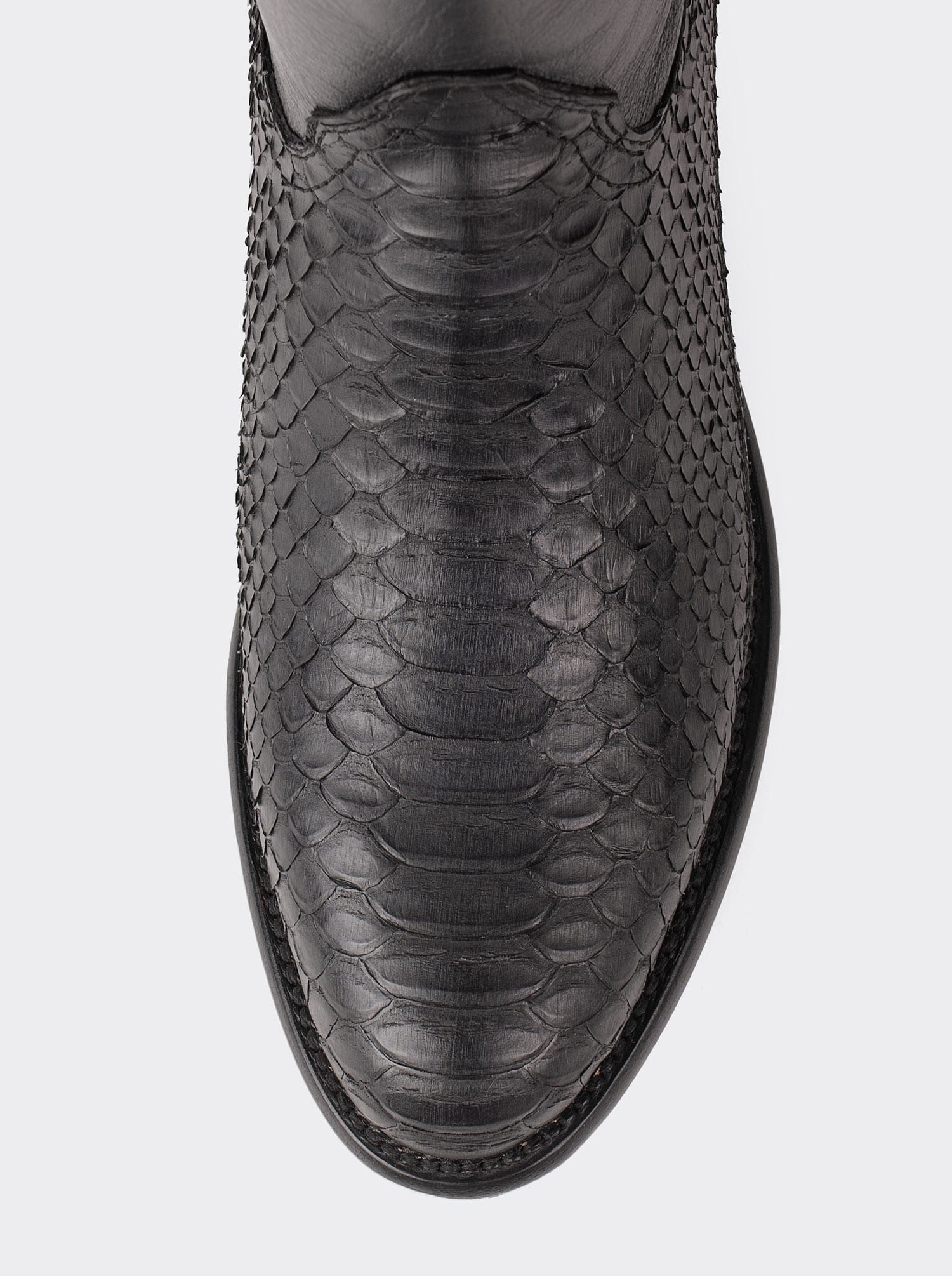 Botín Vaquero con Cierre en Piel Genuina de Pitón Color Negro Estilo 11200