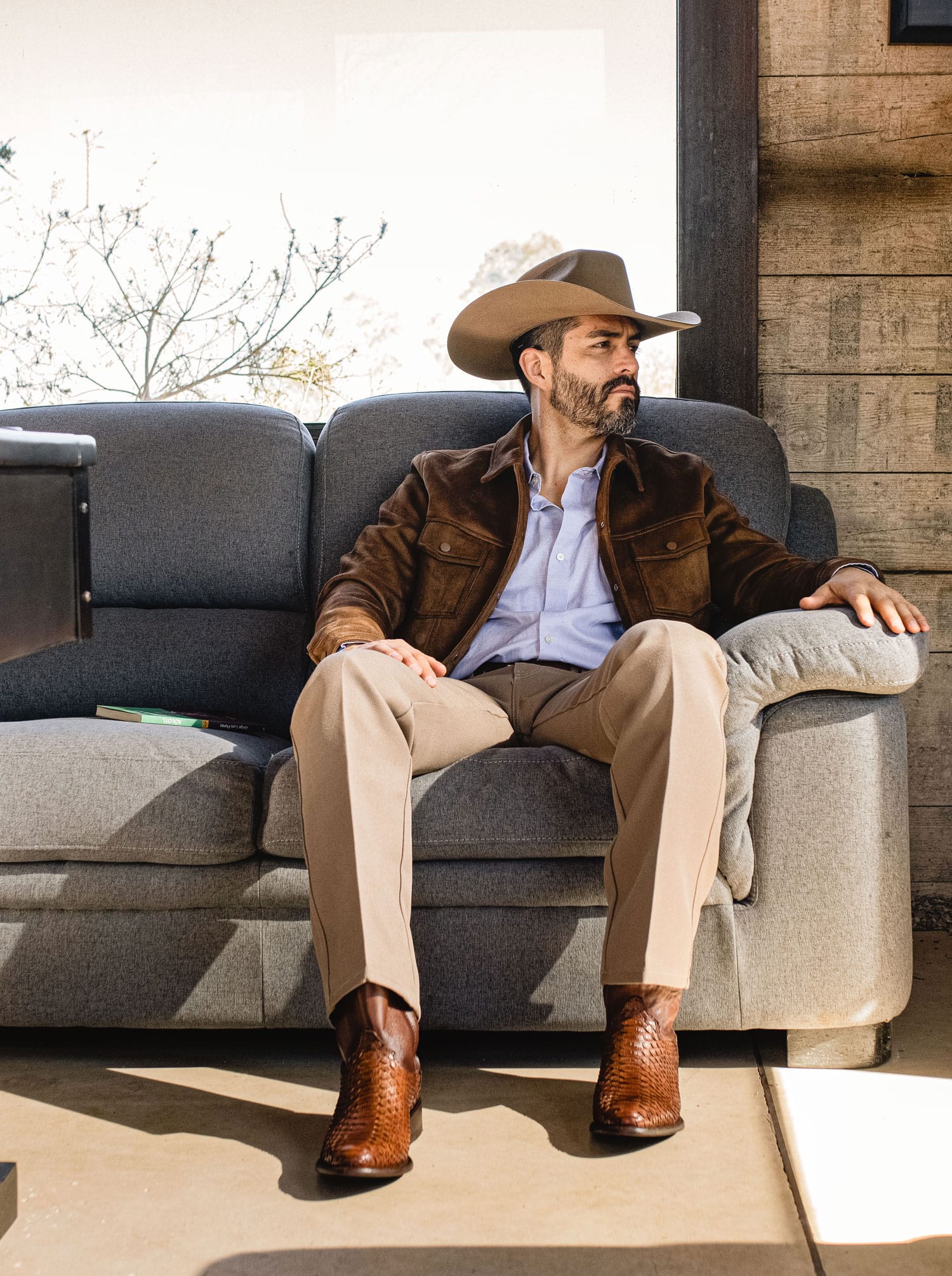 Botín Vaquero con Cierre en Piel Genuina de Pitón Color Caramel Estilo 11200