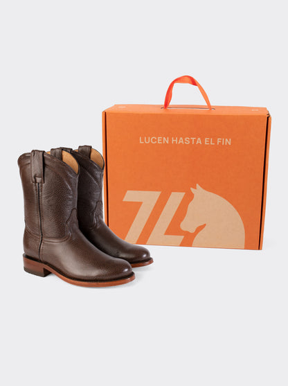 Bota Roper con Suela de Cuero Imitación Venado Batanado Café Estilo 1000