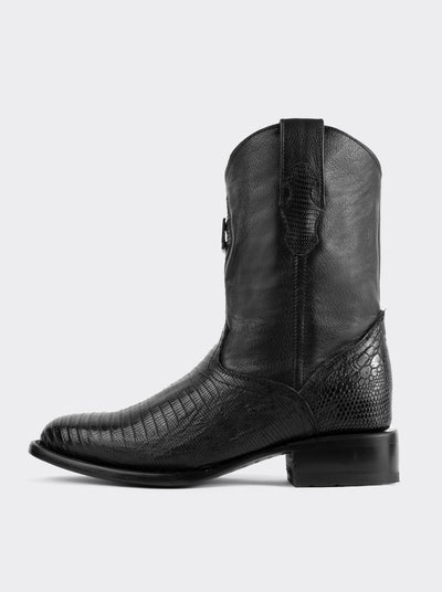 Bota Roper con Cierre y Suela de Cuero en Piel Genuina de Lizard Negro estilo 1006