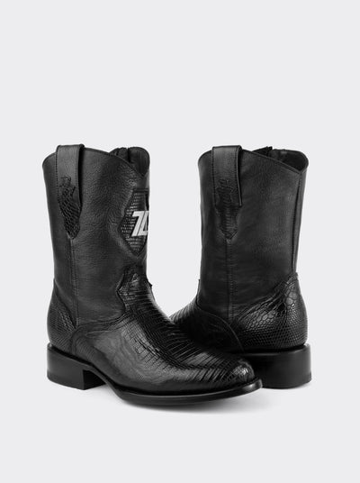 Bota Roper con Cierre y Suela de Cuero en Piel Genuina de Lizard Negro estilo 1006