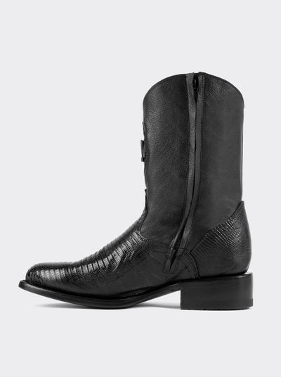 Bota Roper con Cierre y Suela de Cuero en Piel Genuina de Lizard Negro estilo 1006