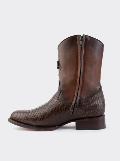 Bota Roper con Cierre y Suela de Cuero en Piel Genuina de Lizard Café estilo 1006