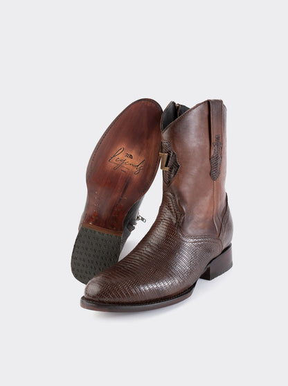 Bota Roper con Cierre y Suela de Cuero en Piel Genuina de Lizard Café estilo 1006