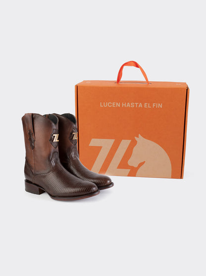 Bota Roper con Cierre y Suela de Cuero en Piel Genuina de Lizard Café estilo 1006