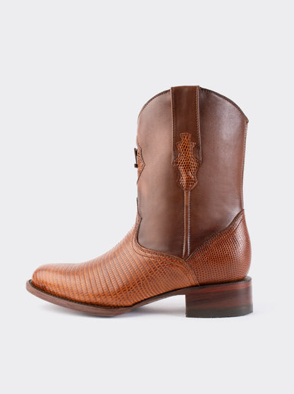 Bota Roper con Cierre y Suela de Cuero en Piel Genuina de Lizard Cognac estilo 1006