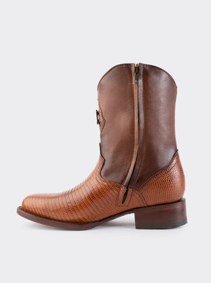 Bota Roper con Cierre y Suela de Cuero en Piel Genuina de Lizard Cognac estilo 1006
