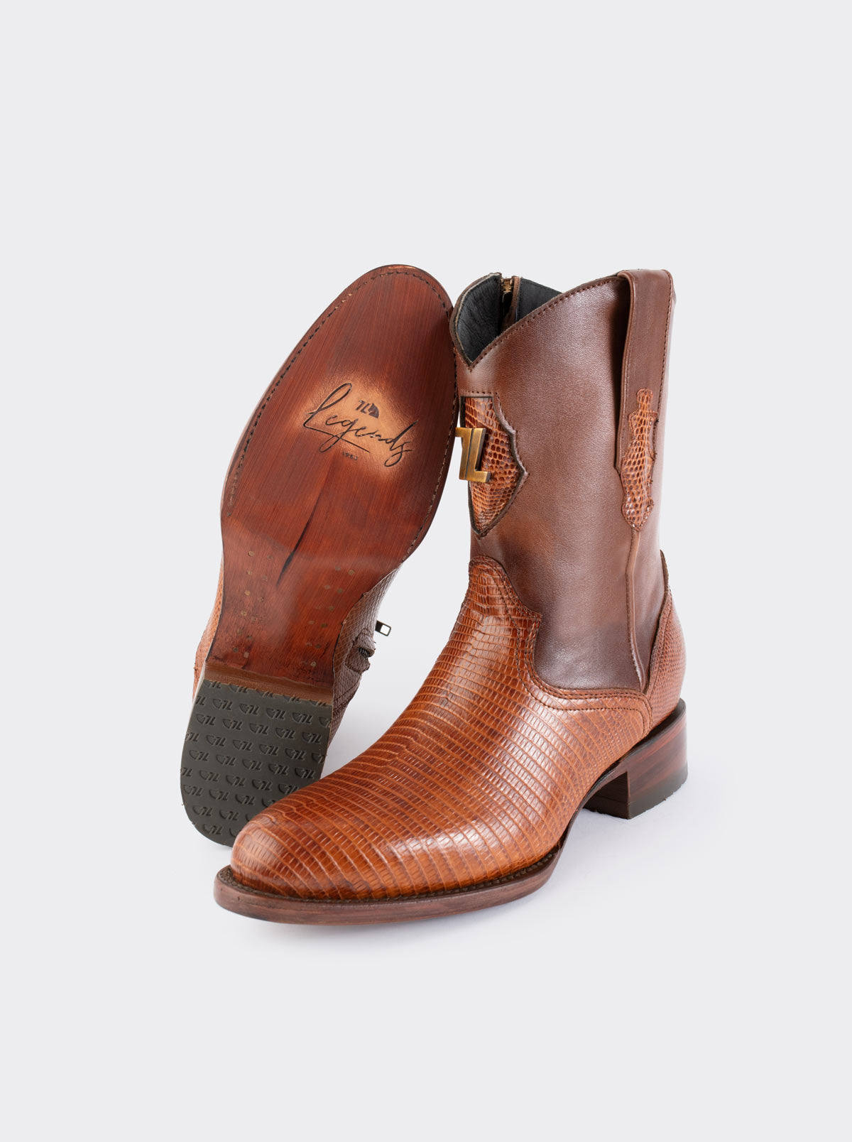 Bota Roper con Cierre y Suela de Cuero en Piel Genuina de Lizard Cognac estilo 1006