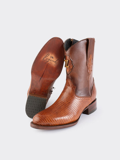 Bota Roper con Cierre y Suela de Cuero en Piel Genuina de Lizard Cognac estilo 1006