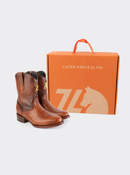 Bota Roper con Cierre y Suela de Cuero en Piel Genuina de Lizard Cognac estilo 1006