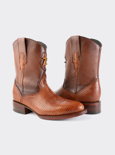Bota Roper con Cierre y Suela de Cuero en Piel Genuina de Lizard Cognac estilo 1006