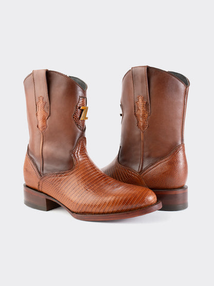 Bota Roper con Cierre y Suela de Cuero en Piel Genuina de Lizard Cognac estilo 1006