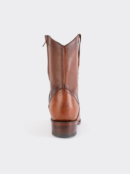 Bota Roper con Cierre y Suela de Cuero en Piel Genuina de Lizard Cognac estilo 1006