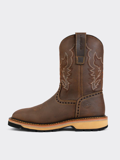 Bota Rodeo con Casco de Acero y Suela para Trabajo Crazy Café Estilo 1007
