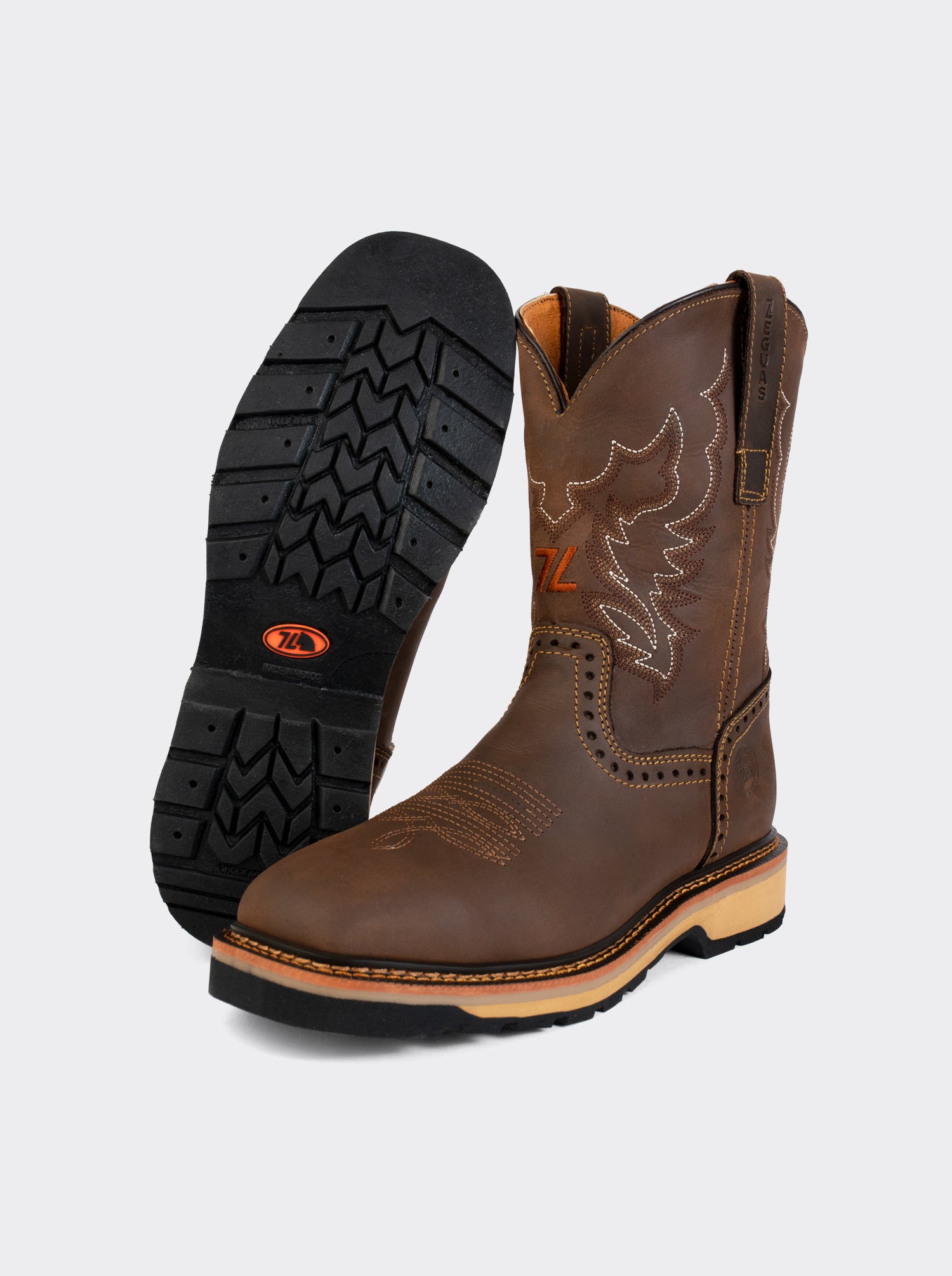 Bota Rodeo con Casco de Acero y Suela para Trabajo Crazy Café Estilo 1007
