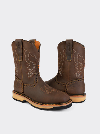Bota Rodeo con Casco de Acero y Suela para Trabajo Crazy Café Estilo 1007