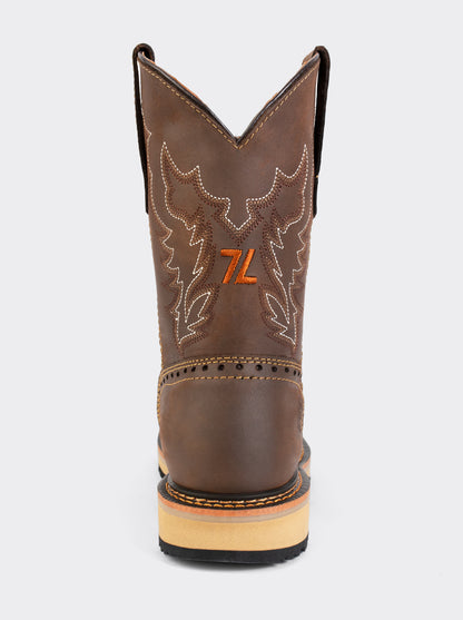 Bota Rodeo con Casco de Acero y Suela para Trabajo Crazy Café Estilo 1007