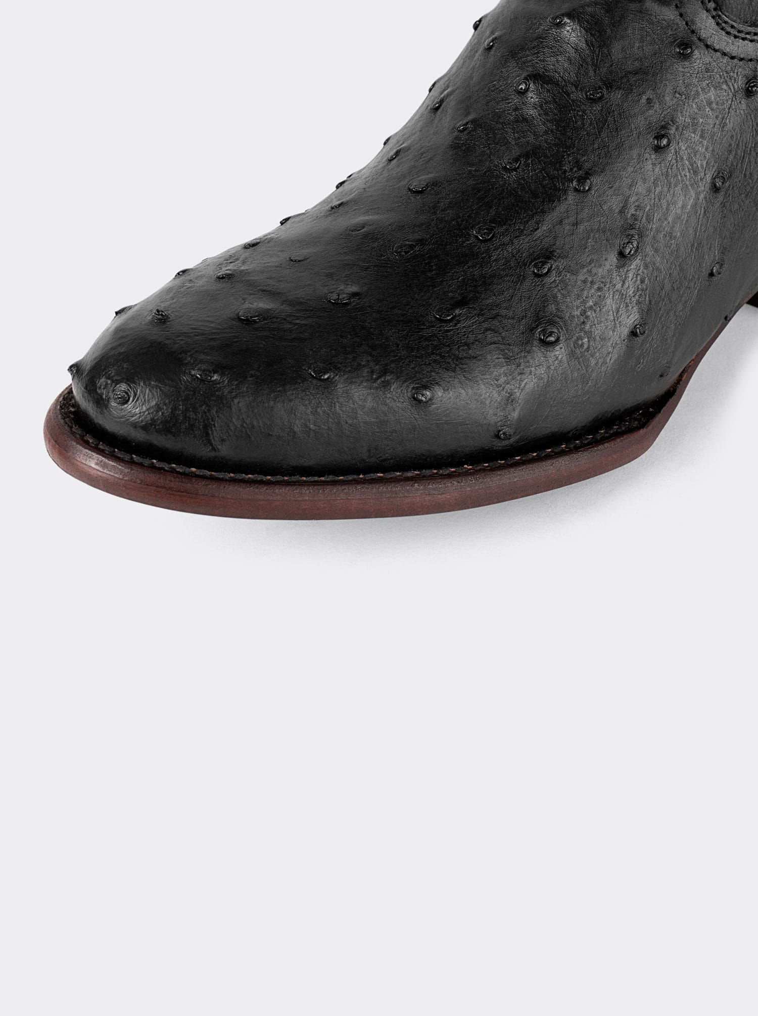 Bota Vaquera con Suela de Cuero en Piel Genuina de Avestruz Negro Estilo 1055