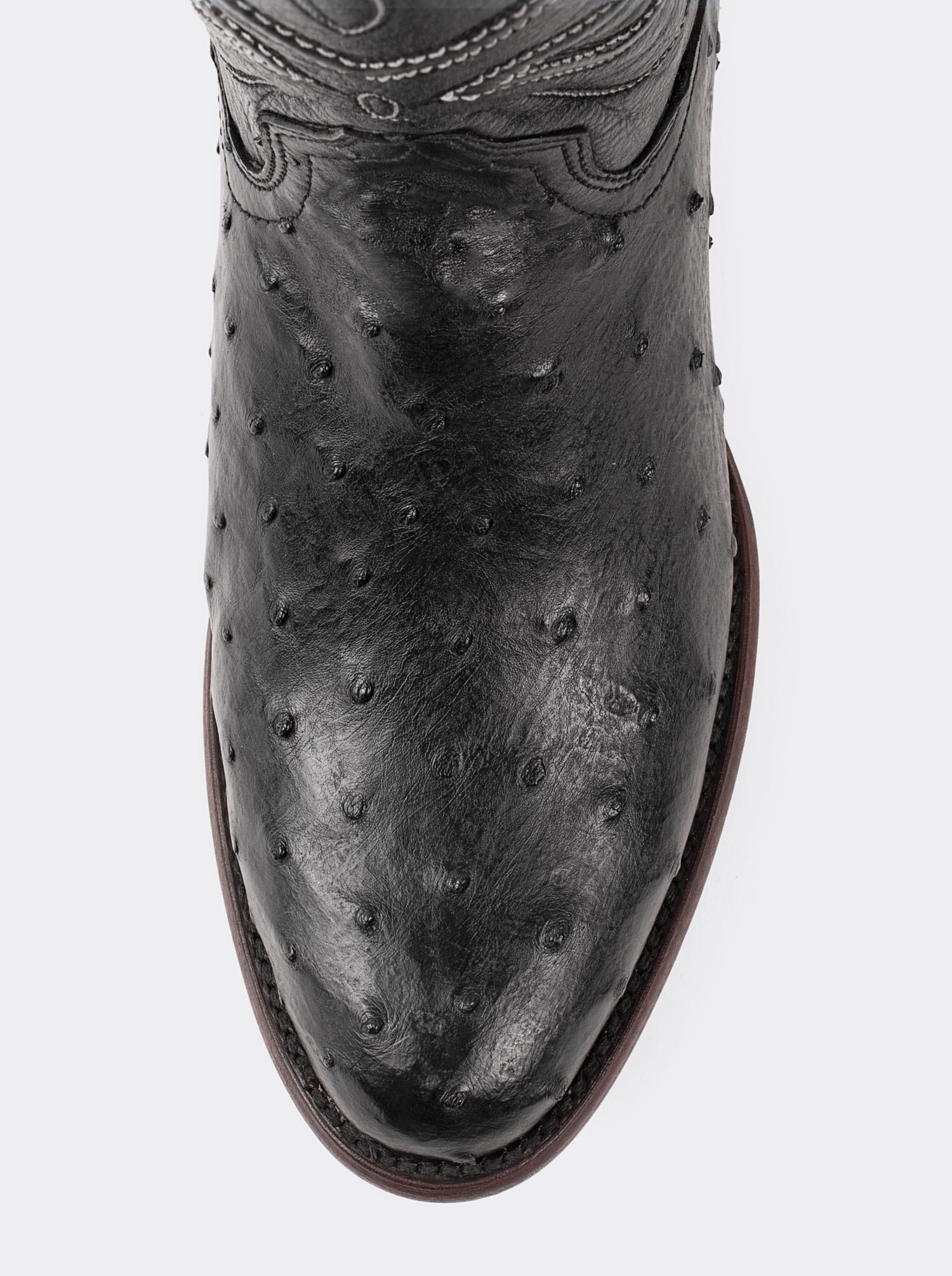 Bota Vaquera con Suela de Cuero en Piel Genuina de Avestruz Negro Estilo 1055