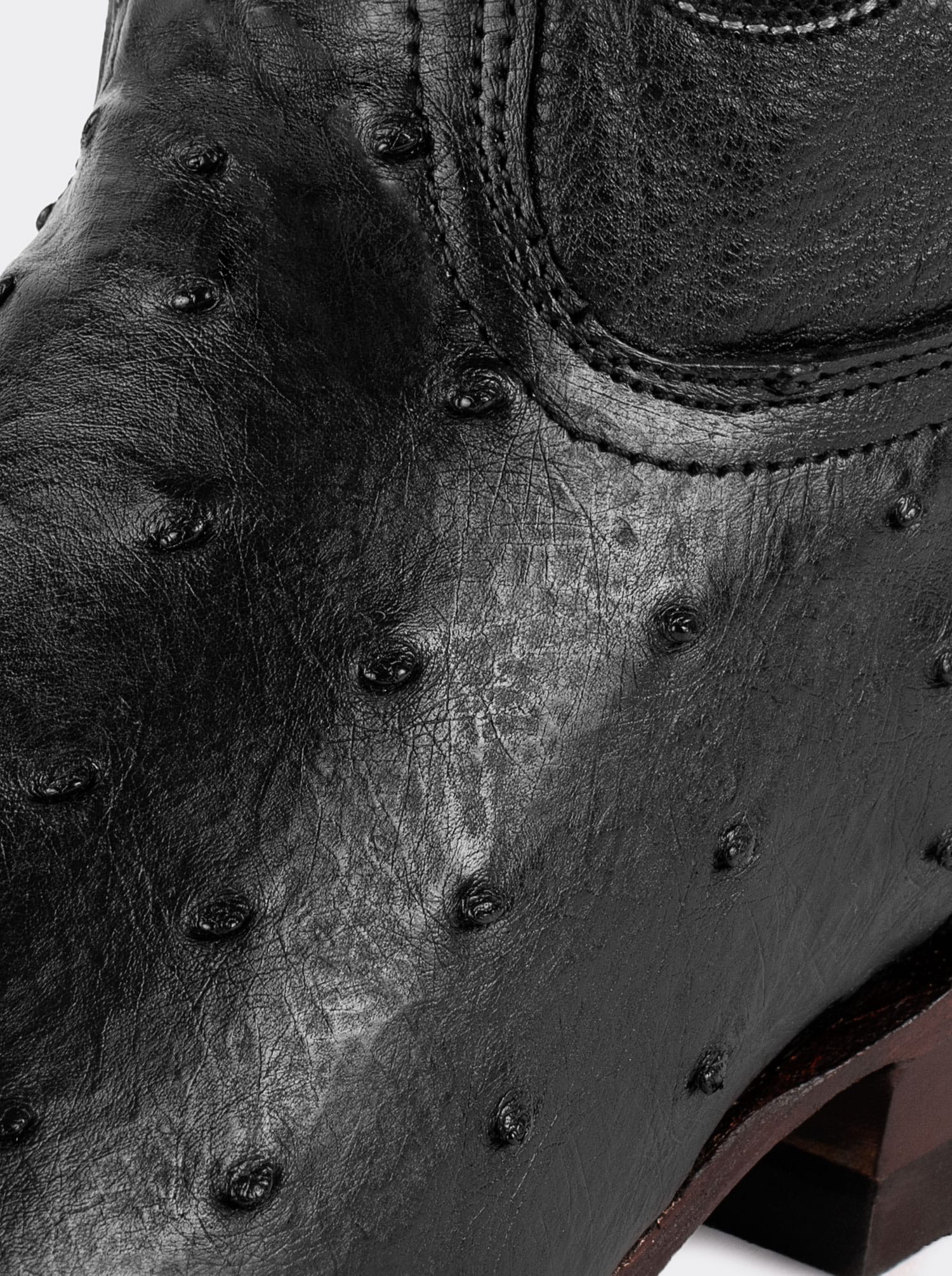 Bota Vaquera con Suela de Cuero en Piel Genuina de Avestruz Negro Estilo 1055