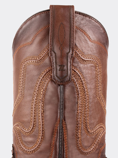 Bota Vaquera con Suela de Cuero en Piel Genuina de Pitón Caramel Estilo 1055