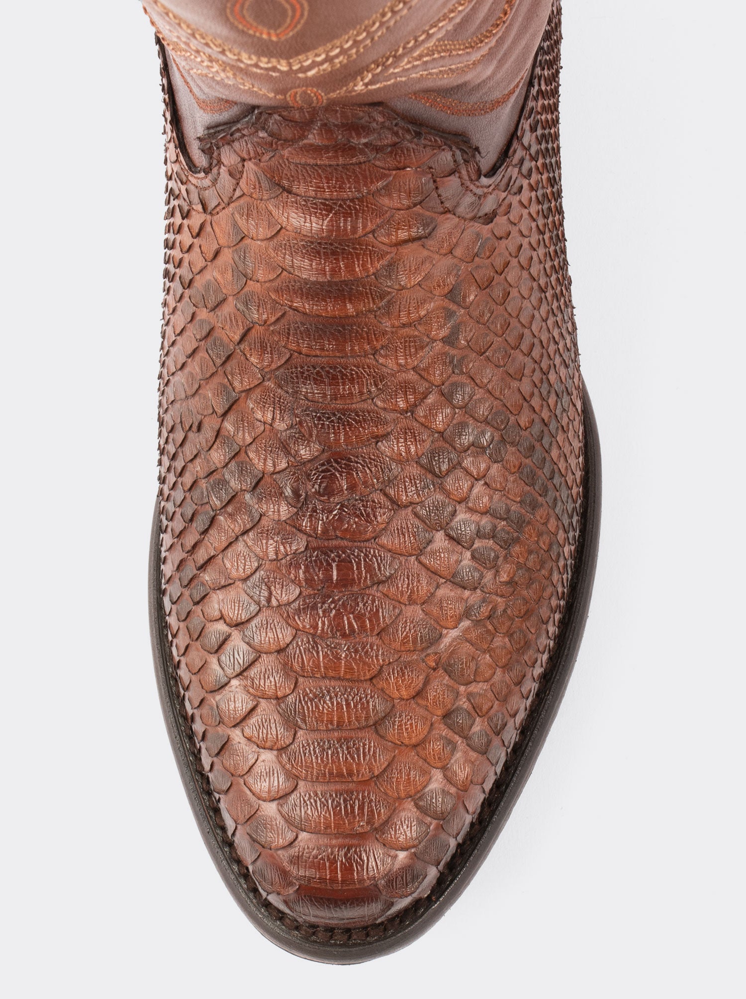 Bota Vaquera con Suela de Cuero en Piel Genuina de Pitón Caramel Estilo 1055