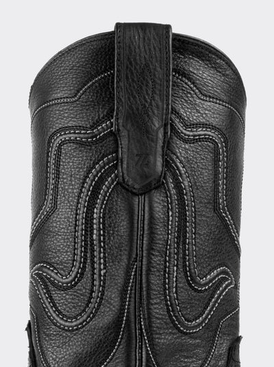 Bota Vaquera con Suela de Cuero en Piel Genuina de Pitón Nobuck Negro Estilo 1055