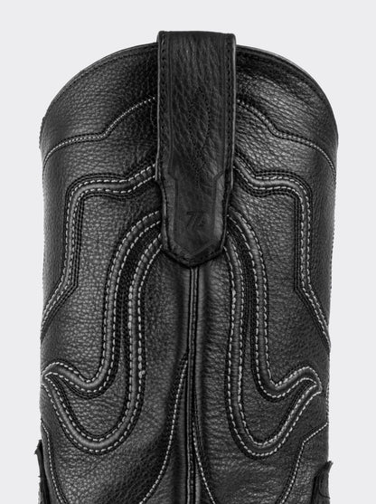 Bota Vaquera con Suela de Cuero en Piel Genuina de Pitón Nobuck Negro Estilo 1055