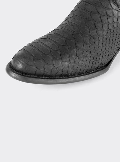Bota Vaquera con Suela de Cuero en Piel Genuina de Pitón Nobuck Negro Estilo 1055