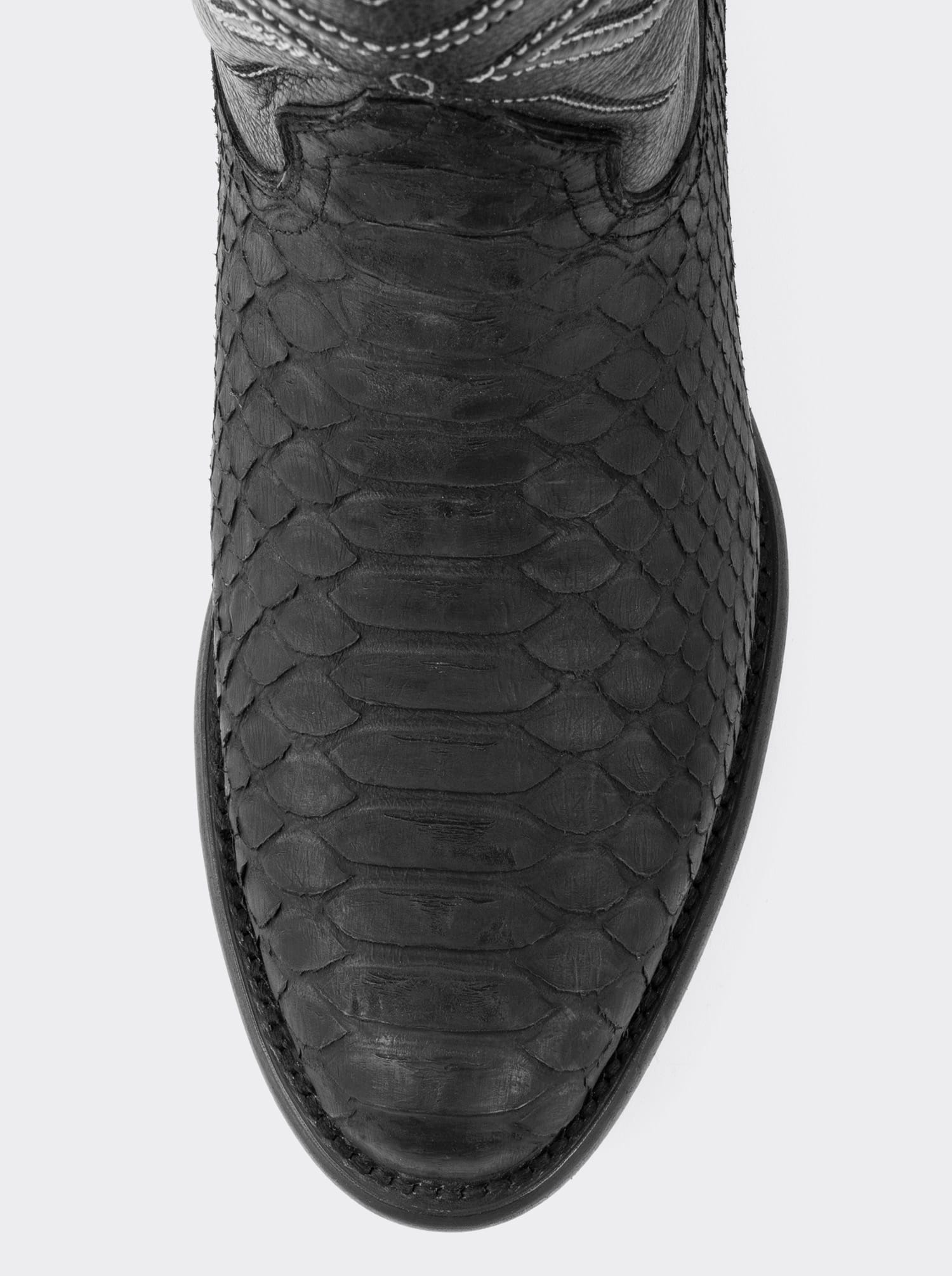 Bota Vaquera con Suela de Cuero en Piel Genuina de Pitón Nobuck Negro Estilo 1055