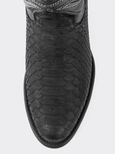 Bota Vaquera con Suela de Cuero en Piel Genuina de Pitón Nobuck Negro Estilo 1055