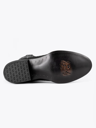 Bota Vaquera con Suela de Cuero en Piel Genuina de Pitón Nobuck Negro Estilo 1055