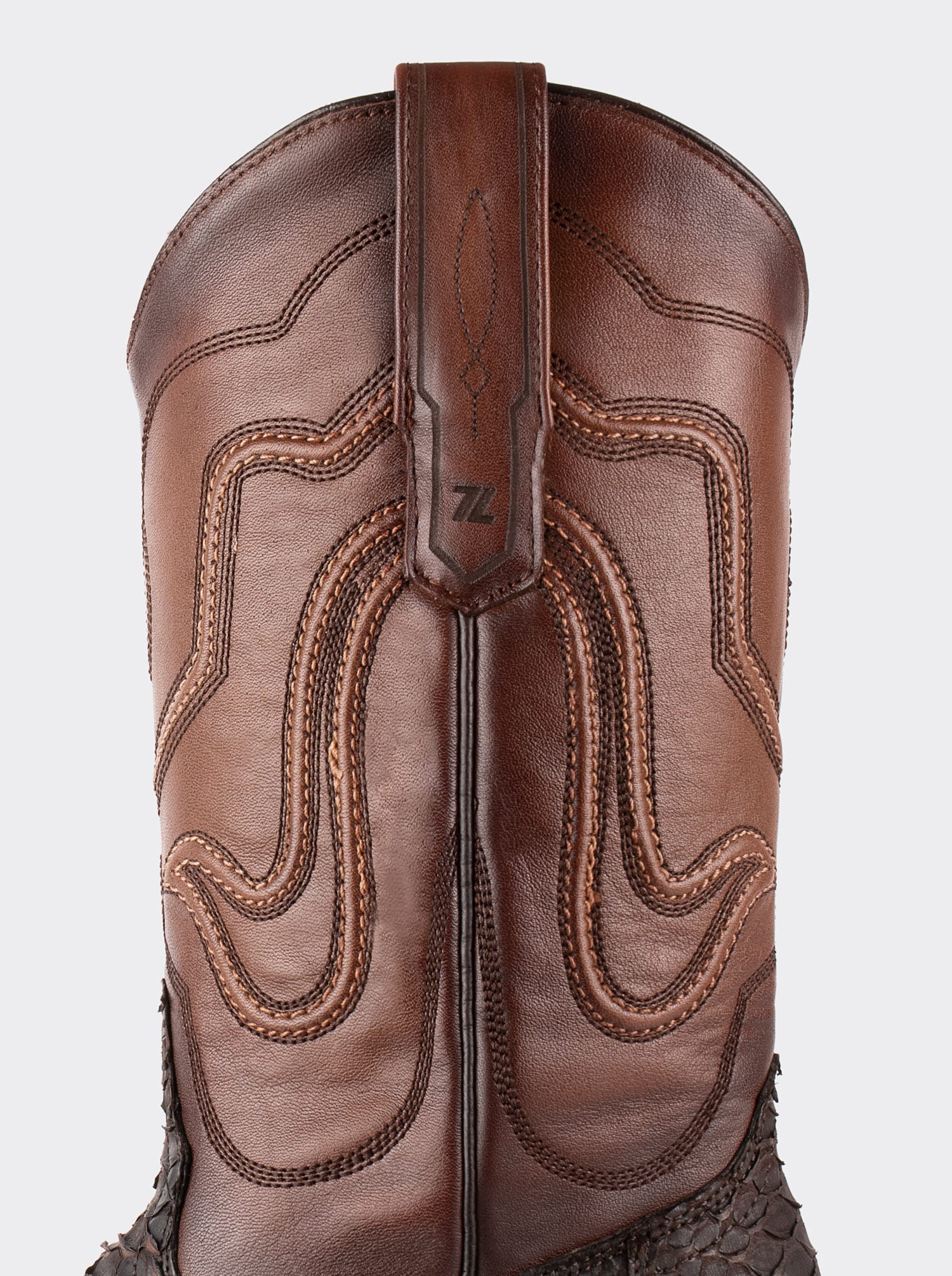 Bota Vaquera con Suela de Cuero en Piel Genuina de Pitón Nobuck Café Estilo 1055
