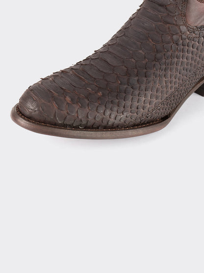Bota Vaquera con Suela de Cuero en Piel Genuina de Pitón Nobuck Café Estilo 1055