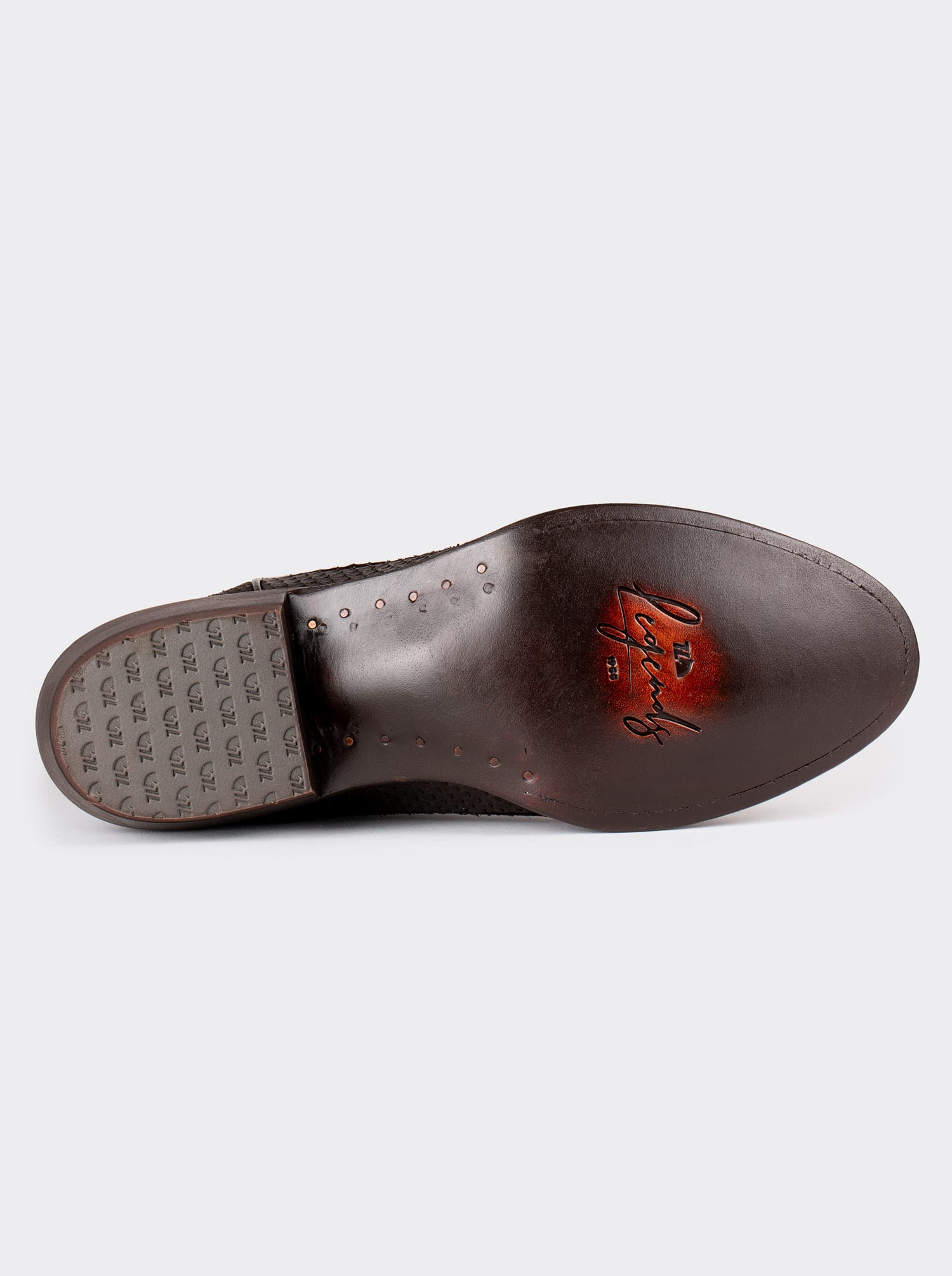 Bota Vaquera con Suela de Cuero en Piel Genuina de Pitón Nobuck Café Estilo 1055