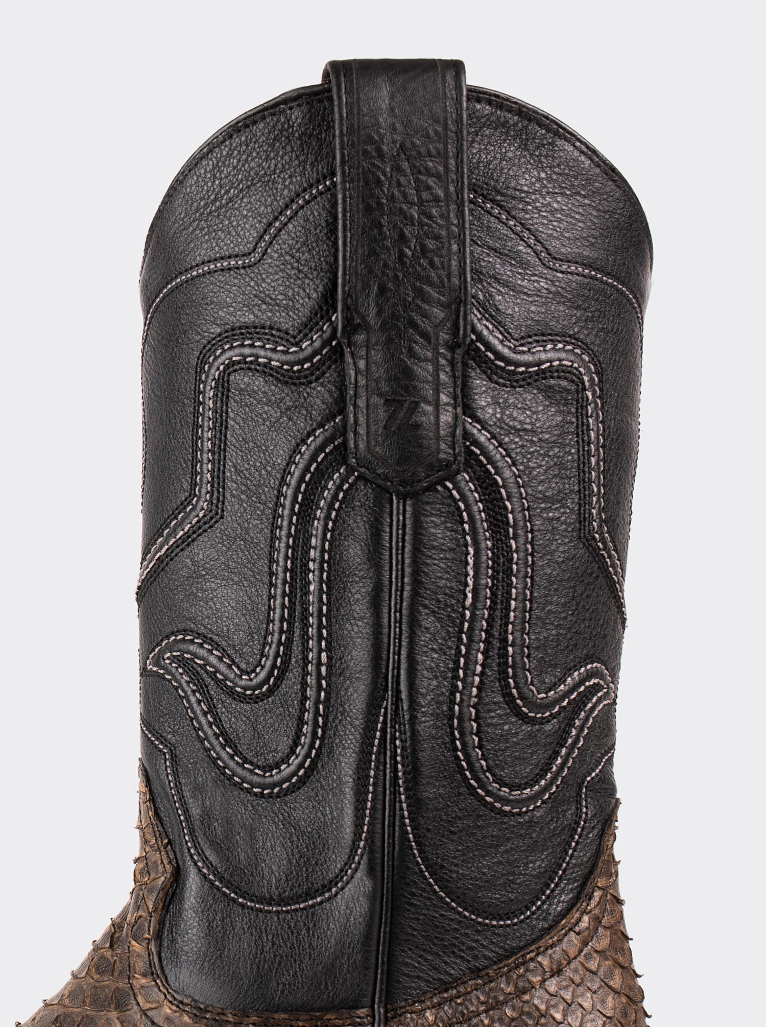 Bota Vaquera con Suela de Cuero en Piel Genuina de Pitón Taupe Estilo 1055