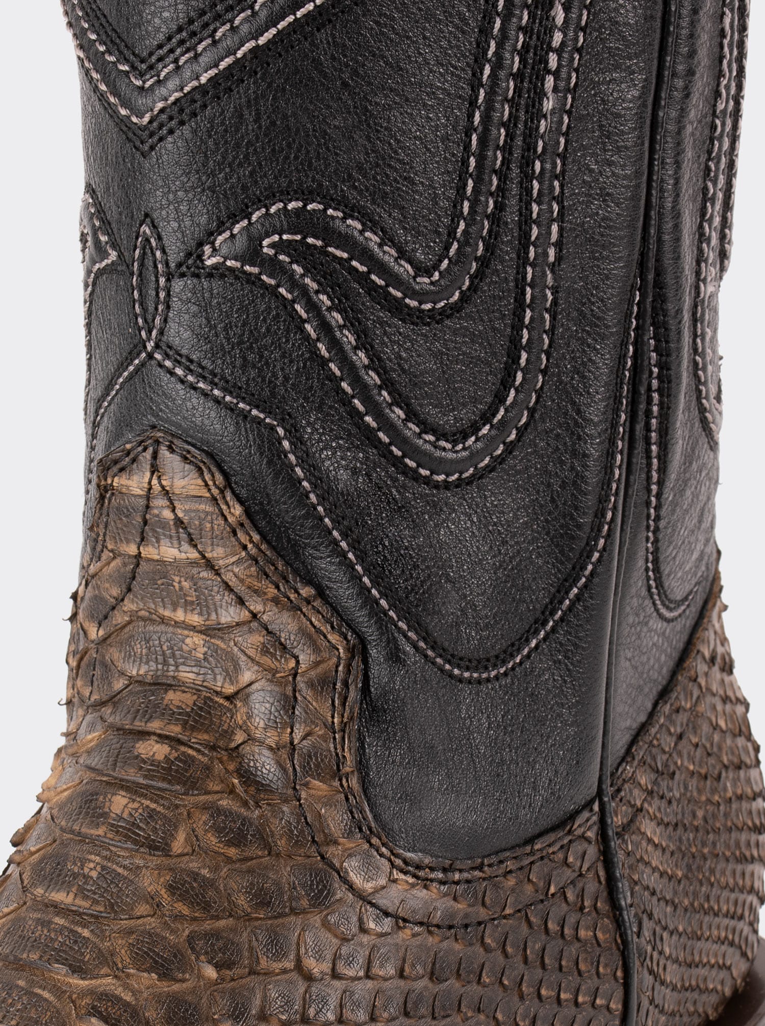 Bota Vaquera con Suela de Cuero en Piel Genuina de Pitón Taupe Estilo 1055