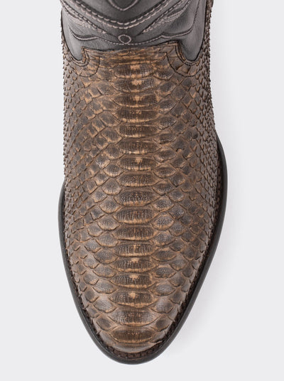 Bota Vaquera con Suela de Cuero en Piel Genuina de Pitón Taupe Estilo 1055